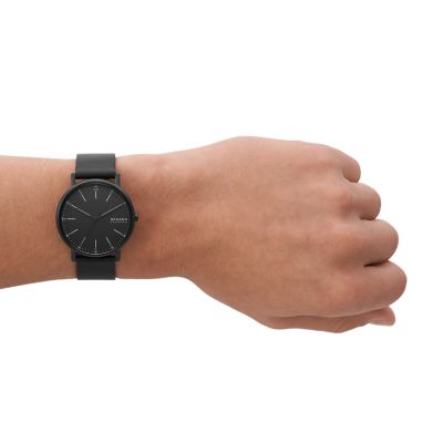 Skagen signatur 2025 black leather watch