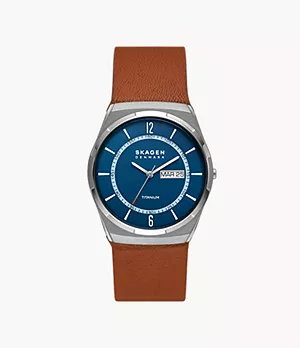 Melbye Titanium Three-Hand Day-Date Luggage Leather Watch