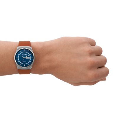 Melbye Titanium Three-Hand Day-Date Luggage - Skagen Leather Watch SKW6906
