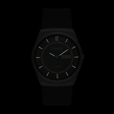 SKW6907 Skagen - Black Three-Hand Watch Melbye Titanium Leather Day-Date