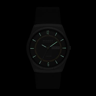 Melbye Titanium Three-Hand Day-Date Black Leather Watch SKW6907