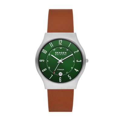 Sundby Three-Hand Date Luggage Leather Watch