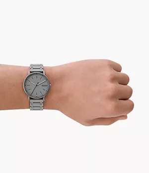 Signatur Three-Hand Charcoal Stainless Steel Bracelet Watch