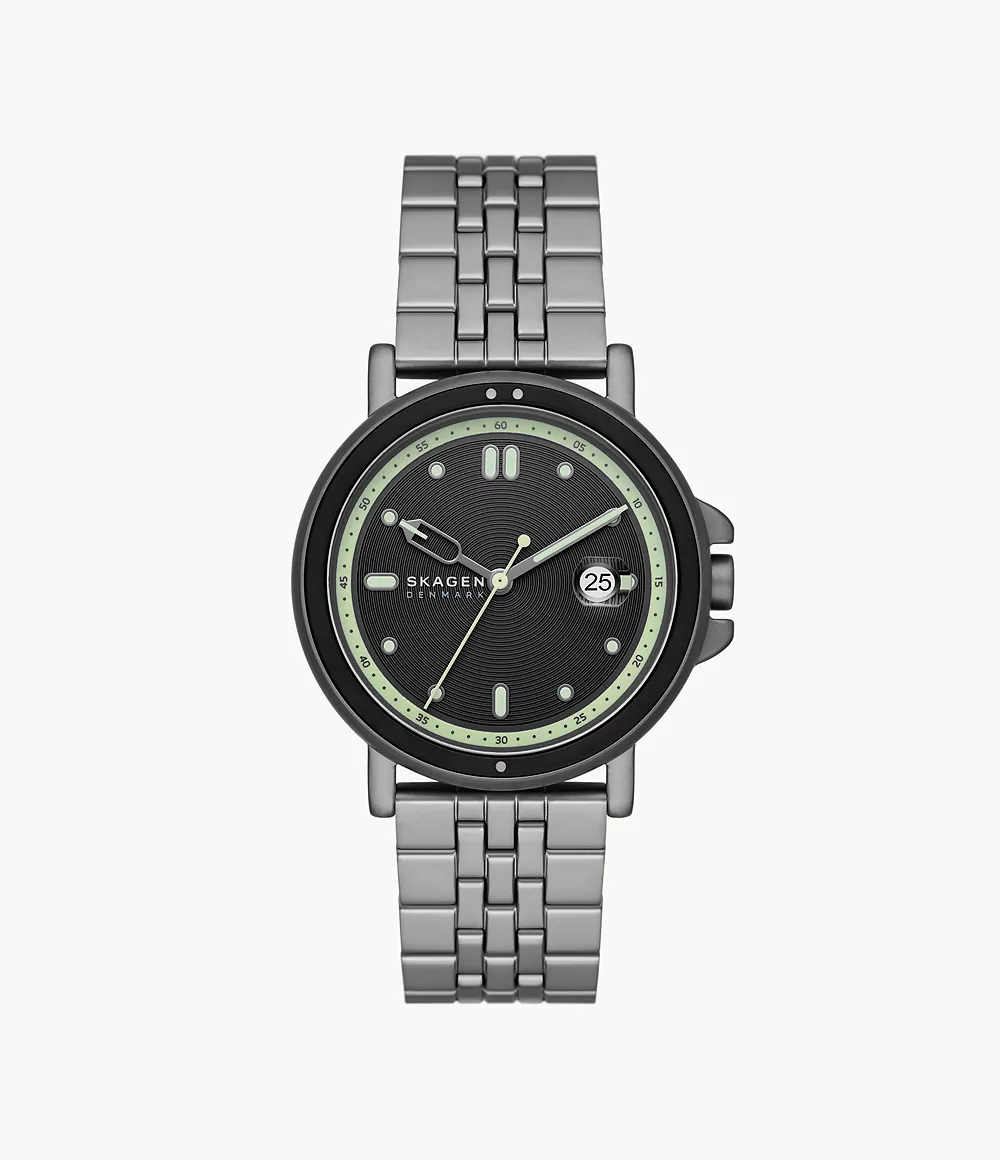 Skagen Unisex Signatur Sport Three-Hand Date Charcoal Stainless Steel Bracelet Watch
