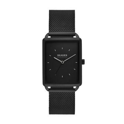 Hagen Three Hand Black Stainless Steel Mesh Watch SKW6928 Watch Station