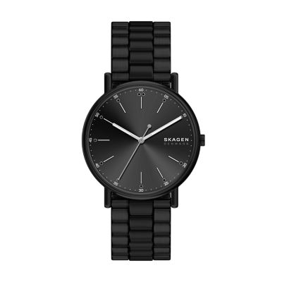 Black for Signatur Three-Hand Stainless Steel Watch