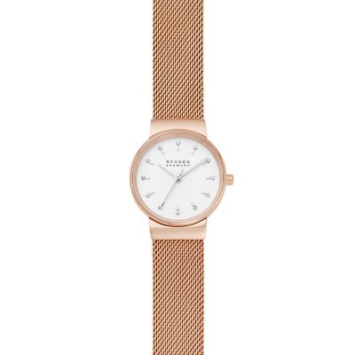 Ancher Three Hand Rose Tone Steel Mesh Watch SKW7201 Skagen