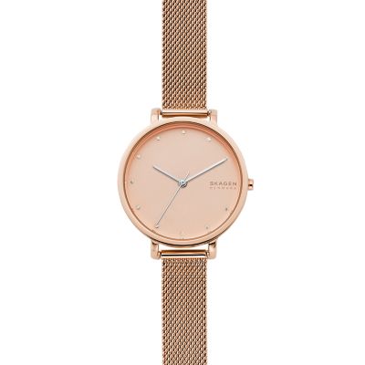 Hagen Three Hand Rose Tone Steel Mesh Watch SKW7205 Skagen