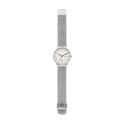 Ancher Three Hand Date Silver Tone Steel Mesh Watch SKW7600 Watch Station