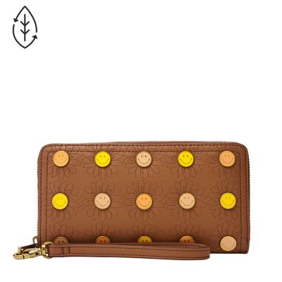 Cartera de mano con cremallera de Fossil X Smiley® de piel de cactus con protección