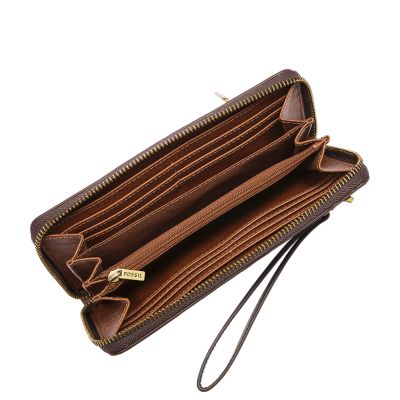 Fossil Women's Logan Zip Around Clutch - Brown