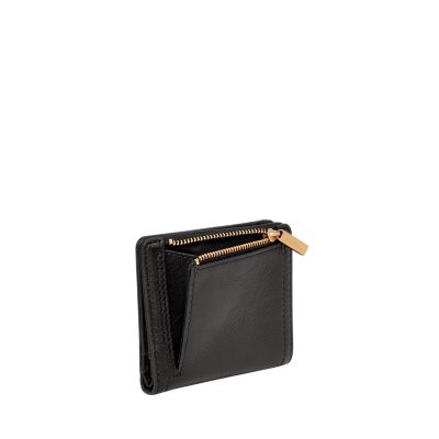 Black Small Leather Bifold Wallet Around Zip Billfold Cute Women Zippe