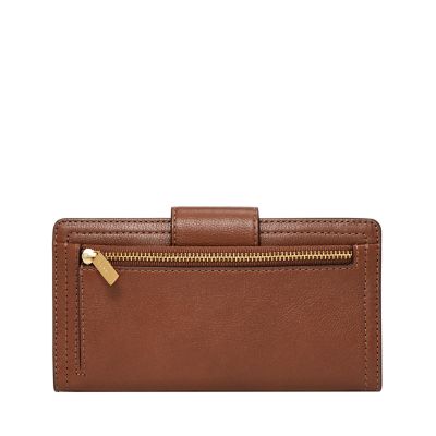 FOSSIL Light Brown LEATHER Keyhole Clutch WALLET Snap CLosure