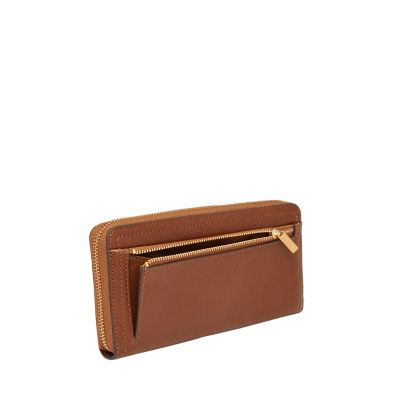 Men Leather Wallet Zip Around Long Wallet Card Holder Clutch with Wristlet  Strap