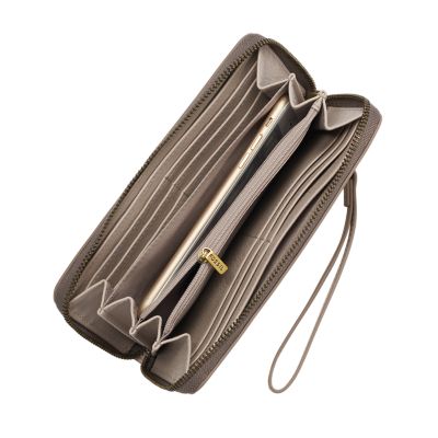 Fossil logan rfid zip around online clutch