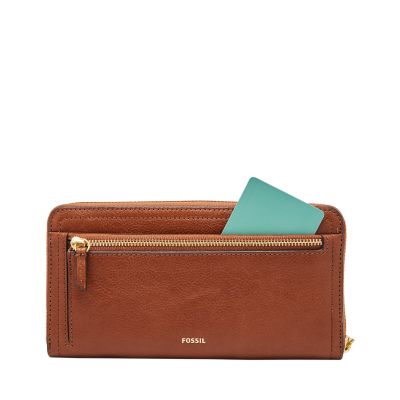 Fossil Women's Logan Zip Around Clutch - Brown