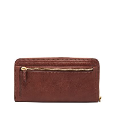 FOSSIL Light Brown LEATHER Keyhole Clutch WALLET Snap CLosure