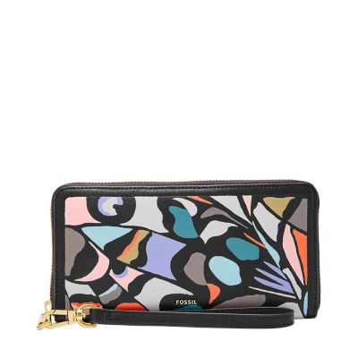 Hand Painted Black Leather Handbag Clutch With Top Handle and 