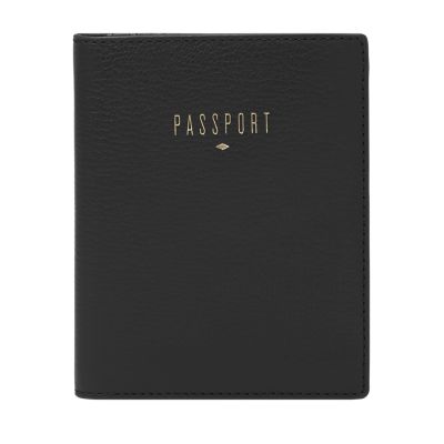 Leatherette Passport Cover - Black with Gold