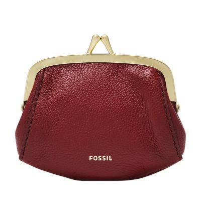 Leather Kiss Lock Coin Purse - Red