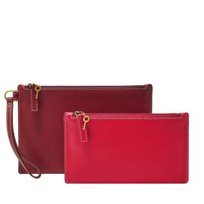 Fossil Leather smallLarge Wristlet Gift Set - Red Velvet/Crimson