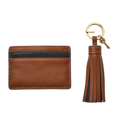 Leather key holder with zipper and 2 credit card slots