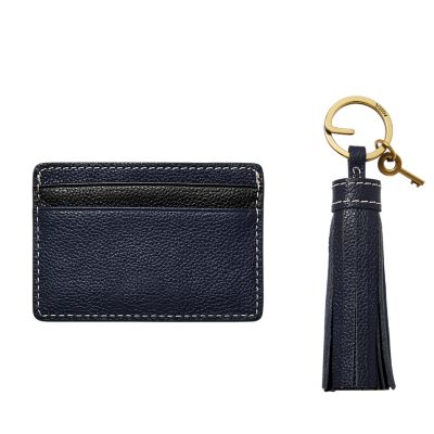 Black Leather Wristlet Keychain with Credit Card Pouch