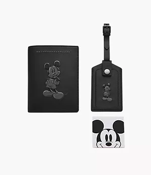 Coffret cadeau étui pour passeport avec étiquette à bagages en édition limitée Disney x Fossil