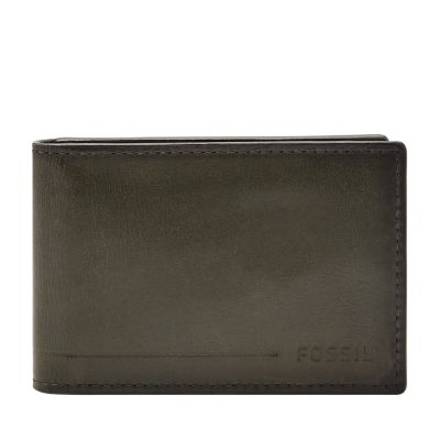 Fossil Men's Allen Leather Front Pocket Money Clip Bifold - Green - Small/Medium