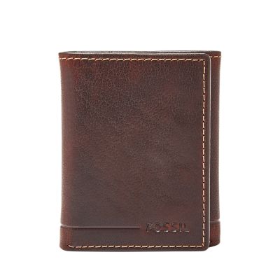 Vintage Fossil Men's Tri Fold Dark Brown Leather Wallet 