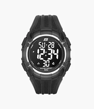 Skechers El Porto 46MM Sport Digital Chronograph Watch with Plastic Strap and Case, Black