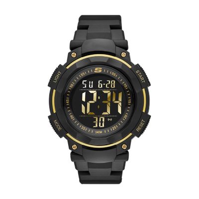 Skechers Ruhland 45MM Sport Digital Chronograph Watch with Plastic Strap Case, Black and Gold - Watch Station