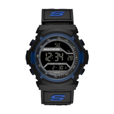 Skechers Men's Flournoy Men’S 53 Mm Sport Digital Fast Wrap Watch, Black And Blue - Black / Blue