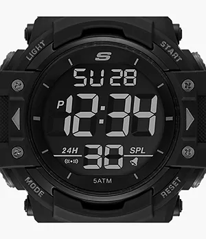 Skechers Keats 55MM Sport Digital Chronograph Watch with Fast Wrap Strap and Plastic Case, Black