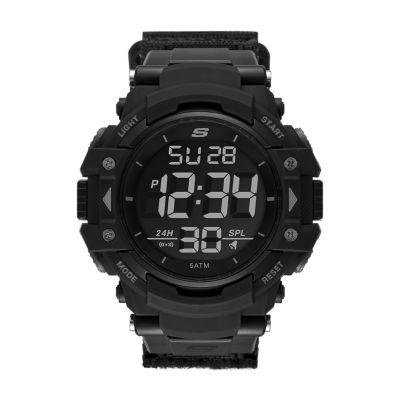 Skechers Men's Keats 55 Mm Sport Digital Chronograph Watch With Fast Wrap Strap And Plastic Case, Black - Black