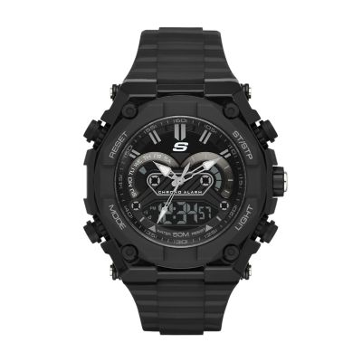 Skechers Men's El Segundo 50 Mm Sport Analogueue-Digital Chronograph Watch With Plastic Strap & Case, Black - Black