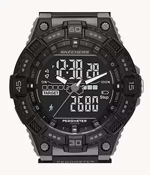 Skechers Downey Men's 48MM Black & Grey Negative Display Fast Wrap analogue-Digital Pedometer Watch