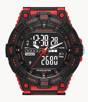 Skechers Downey Men's 48MM Black & Red Negative Display Fast Wrap analogue-Digital Pedometer Watch