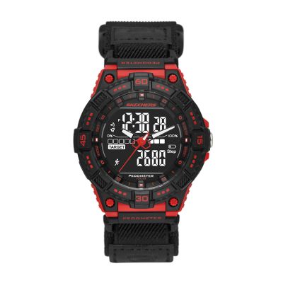 Montre podomètre Downey de Skechers analogique numérique à affichage  négatif noire et rouge de 48 mm pour hommes avec bracelet à fermeture  facile - SR1128 - Watch Station