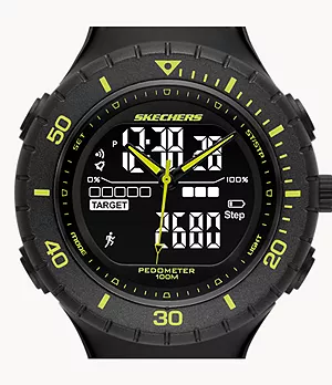 Skechers Gilbert Men's 48MM Black & Neon Green Negative Display analogue-Digital Pedometer Watch