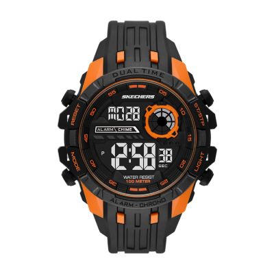 Skechers Men's Mcconnell Men's 51Mm Orange & Black Negative Display Digital Chronograph Watch - Black