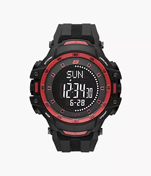 Skechers Grandpoint Men’s 53 mm Black & Red Negative Display Digital Compass Watch