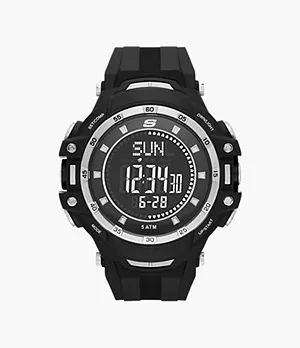 Skechers Grandpoint Men’s 53 mm Black & Silver-Tone Negative Display Digital Compass Watch