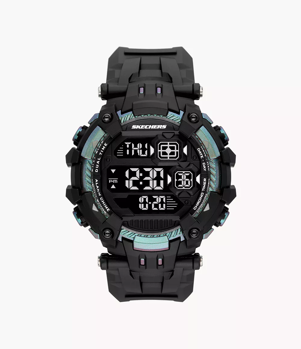 Skechers Men's Pincay Men’S 54 Mm Black & Iridescent Negative Display Digital Chronograph Watch - Black
