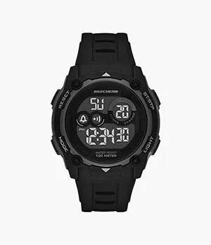 Montre chronographe numérique sport pour hommes Skechers Atwater de 49 mm avec bracelet et boîtier en plastique, noir