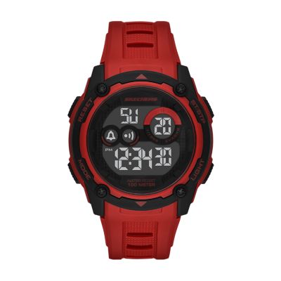 Skechers Men's Atwater Men's 49Mm Sport Digital Chronograph Watch With Plastic Strap And Case, Red And Black - Red
