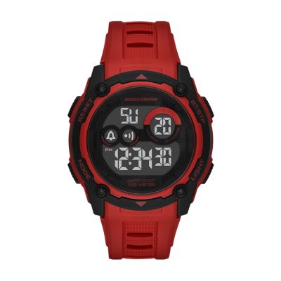 Skechers Atwater Men s 49MM Sport Digital Chronograph Watch with Plastic Strap and Case Red and Black