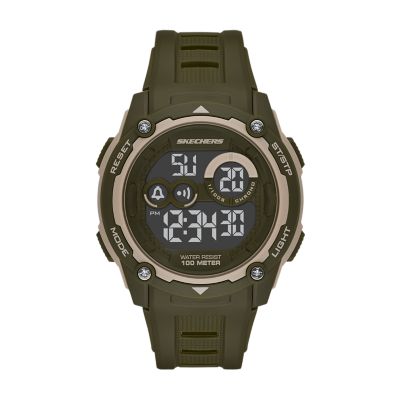 Skechers Men's Atwater Men's 49Mm Sport Digital Chronograph Watch With Plastic Strap And Case, Army Green And Tan - Green