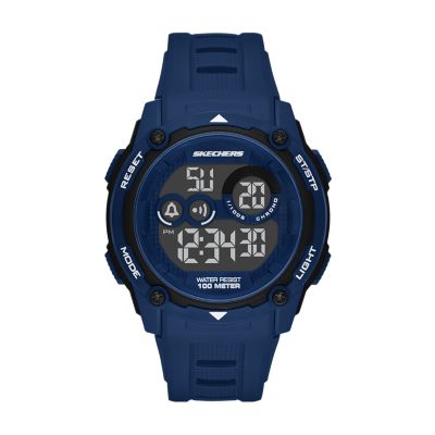 Skechers Men's Atwater Men's 49Mm Sport Digital Chronograph Watch With Plastic Strap And Case, Blue And Black - Blue