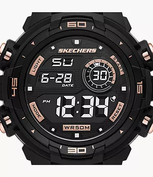 Montre chronographe numérique de 51 mm Skechers Burbank pour hommes avec un bracelet noir et un boîtier avec des détails ton cuivre 